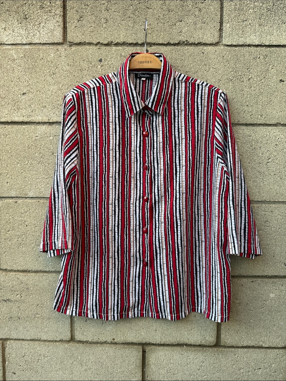 Vintage Red and White Striped Button-Up Shirt